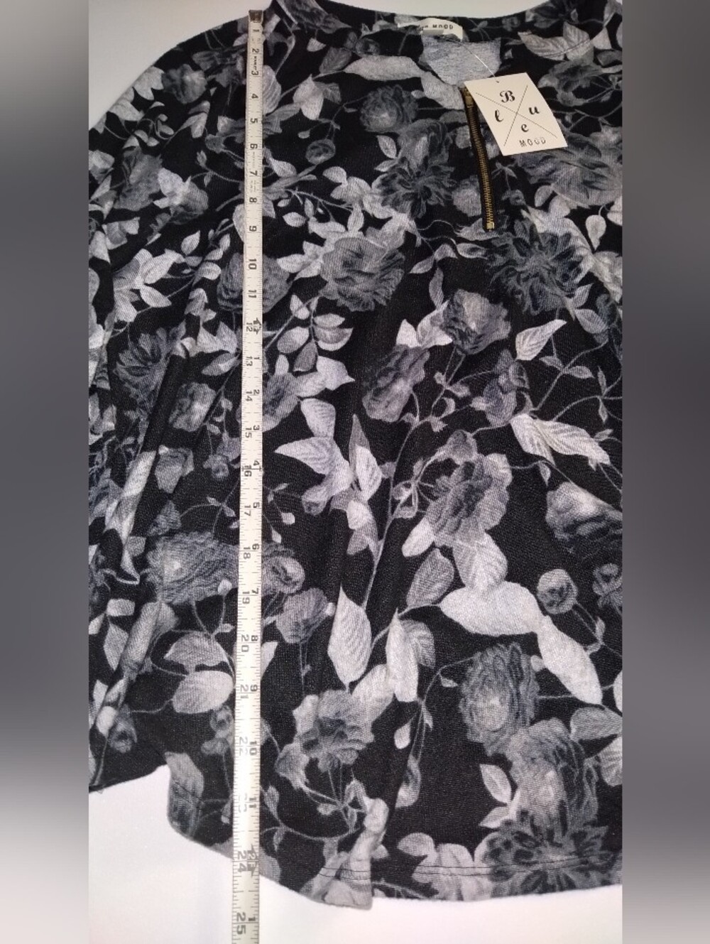 Blue Mood Women's Black Floral Long Sleeve Blouse With Quarter Zip New 2X - Picture 3 of 5